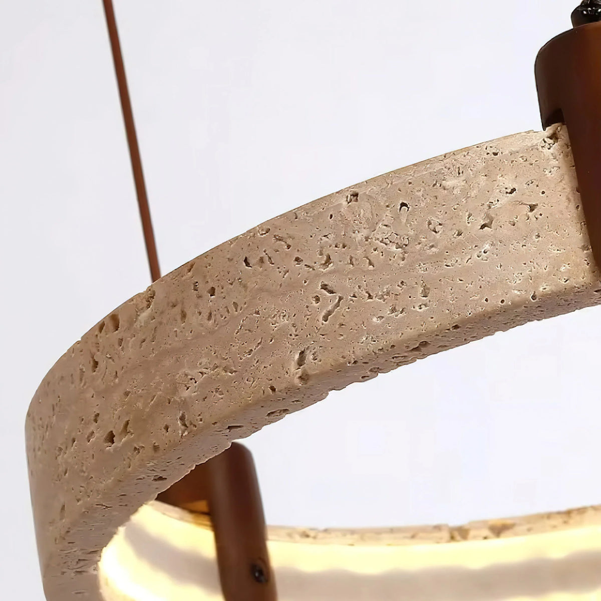 Ring Chandelier Travertine Stone & Walnut Integrated Dimmable LED