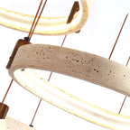Ring Chandelier Travertine Stone & Walnut Integrated Dimmable LED