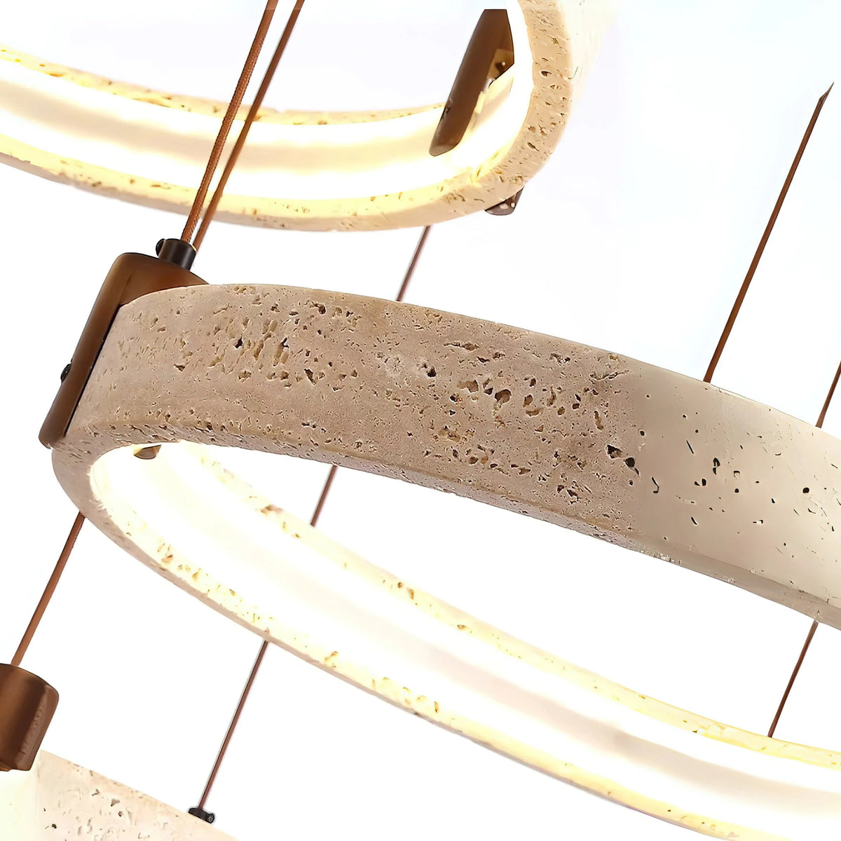 Ring Chandelier Travertine Stone & Walnut Integrated Dimmable LED