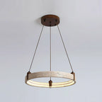 Ring Chandelier Travertine Stone & Walnut Integrated Dimmable LED