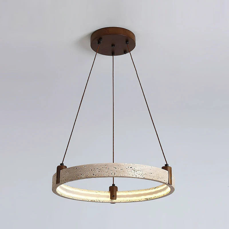 Ring Chandelier Travertine Stone & Walnut Integrated Dimmable LED