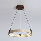 Ring Chandelier Travertine Stone & Walnut Integrated Dimmable LED