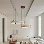 Ring Chandelier Travertine Stone & Walnut Integrated Dimmable LED