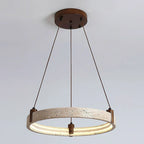Ring Chandelier Travertine Stone & Walnut Integrated Dimmable LED