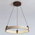 Ring Chandelier Travertine Stone & Walnut Integrated Dimmable LED