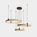 Ring Chandelier Travertine Stone & Walnut Integrated Dimmable LED