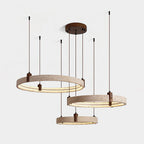 Ring Chandelier Travertine Stone & Walnut Integrated Dimmable LED