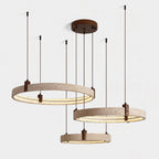 Ring Chandelier Travertine Stone & Walnut Integrated Dimmable LED