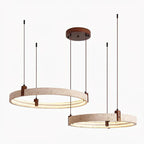 Ring Chandelier Travertine Stone & Walnut Integrated Dimmable LED