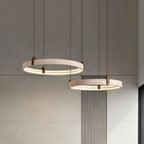 Ring Chandelier Travertine Stone & Walnut Integrated Dimmable LED