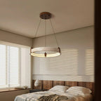 Ring Chandelier Travertine Stone & Walnut Integrated Dimmable LED