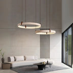 Ring Chandelier Travertine Stone & Walnut Integrated Dimmable LED
