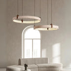 Ring Chandelier Travertine Stone & Walnut Integrated Dimmable LED
