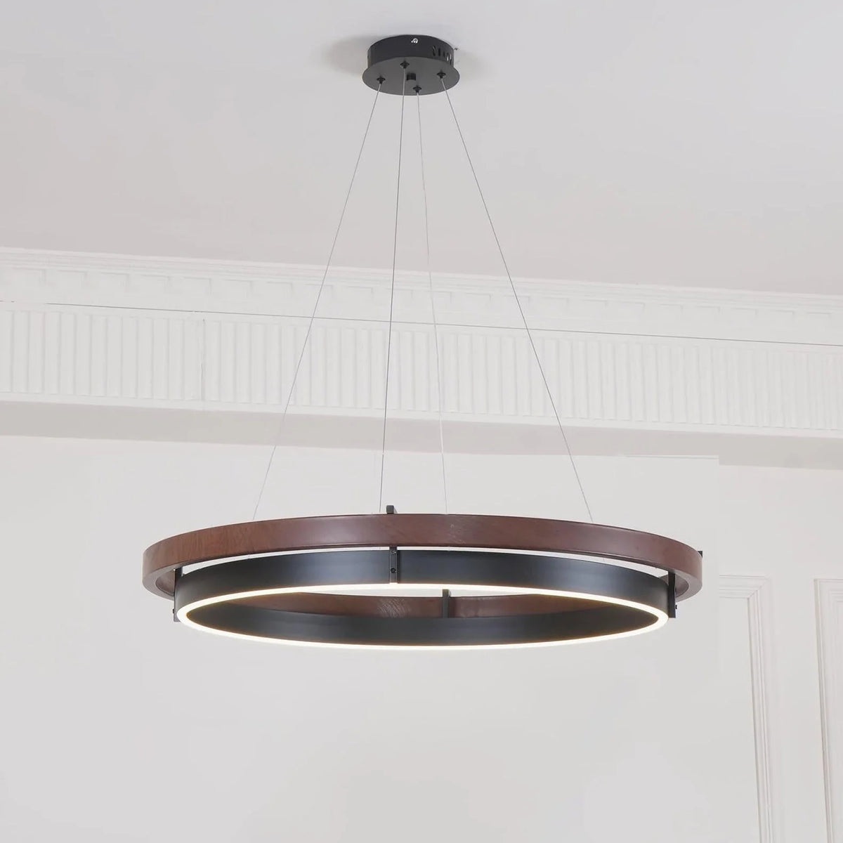 Ring Chandelier Wooden Integrated LED Adjustable Height