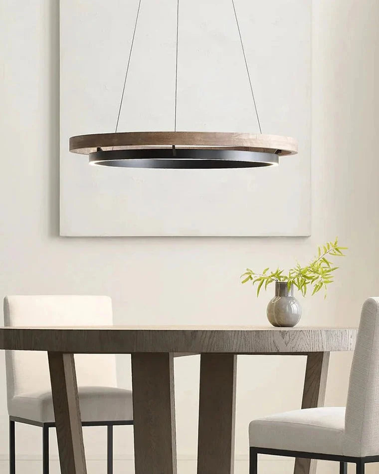 Ring Chandelier Wooden Integrated LED Adjustable Height