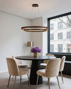 Ring Chandelier Wooden Integrated LED Adjustable Height