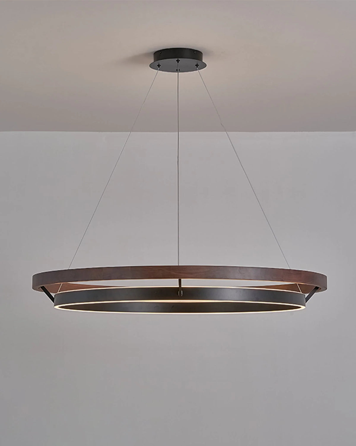 Ring Chandelier Wooden Integrated LED Adjustable Height