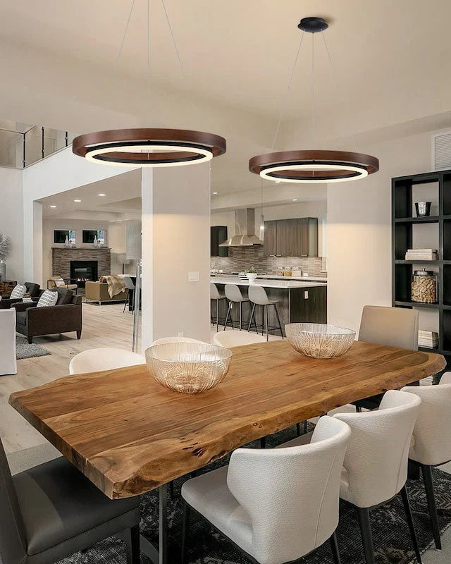 Ring Chandelier Wooden Integrated LED Adjustable Height