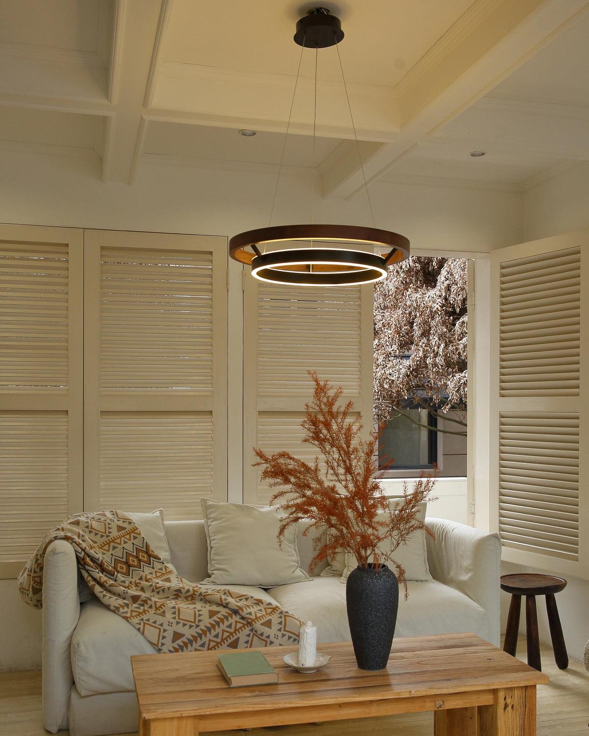 Ring Chandelier Wooden Integrated LED Adjustable Height