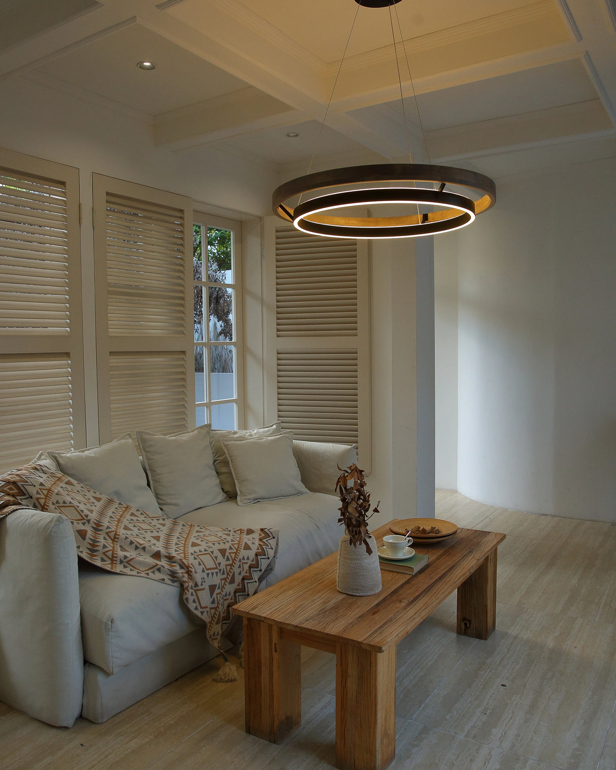 Ring Chandelier Wooden Integrated LED Adjustable Height