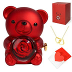 Ring & Necklace Set Unisex Rose Bear Rhinestone Pendant