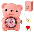 Ring & Necklace Set Unisex Rose Bear Rhinestone Pendant