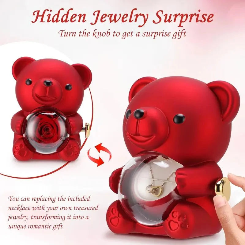 Ring & Necklace Set Unisex Rose Bear Rhinestone Pendant