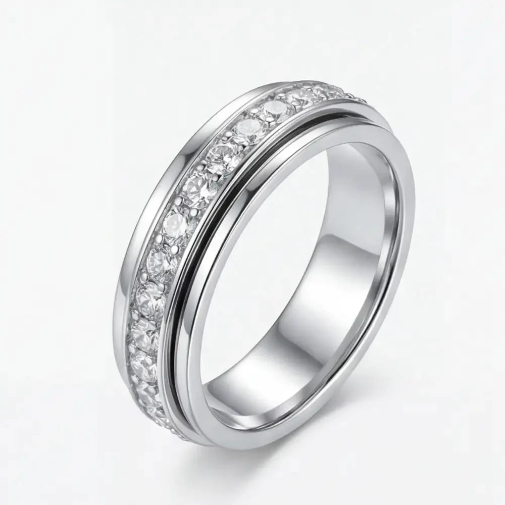 Ring Rotating Zirconia Band Hypoallergenic Titanium Steel