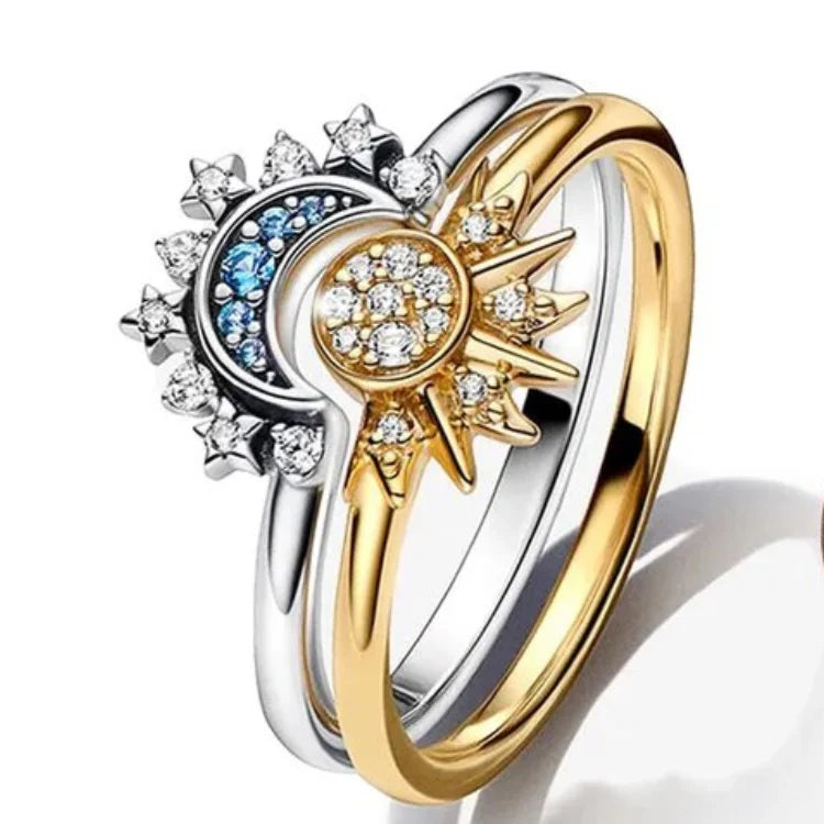 Ring Set Sun & Moon Adjustable Sterling Silver