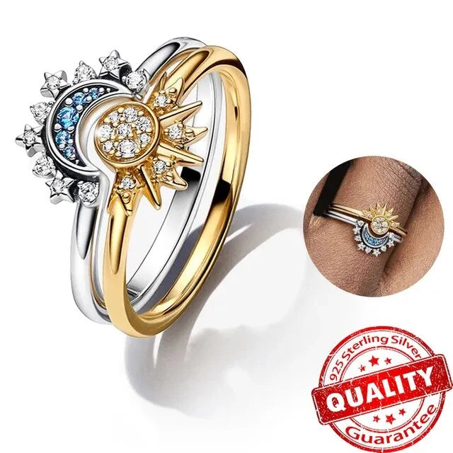 Ring Set Sun & Moon Adjustable Sterling Silver