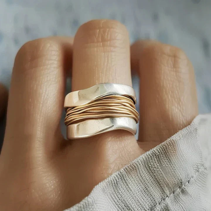 Ring Sterling Silver Two-Tone Gold Accents