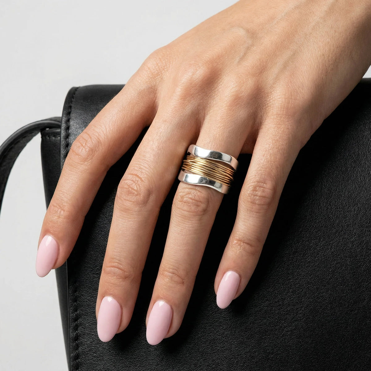 Ring Sterling Silver Two-Tone Gold Accents