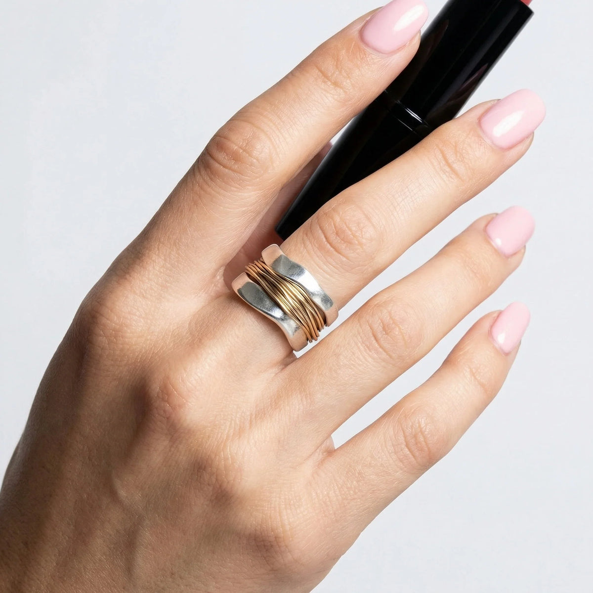 Ring Sterling Silver Two-Tone Gold Accents