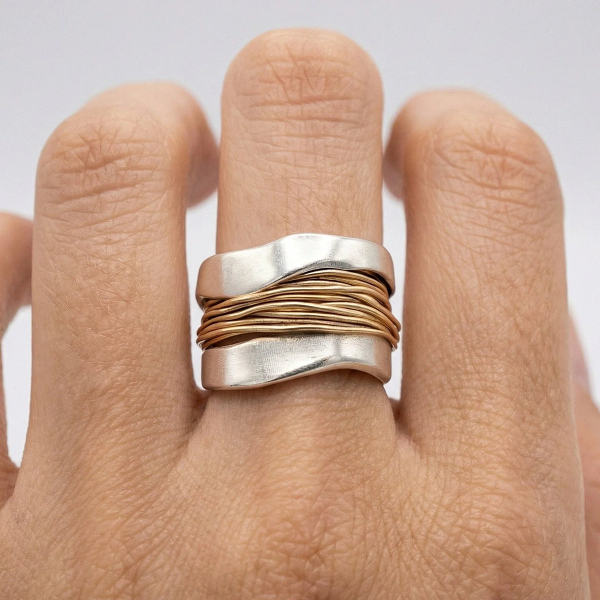 Ring Sterling Silver Two-Tone Gold Accents