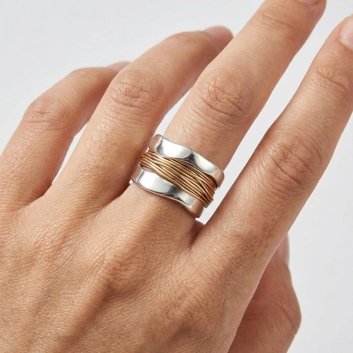Ring Sterling Silver Two-Tone Gold Accents