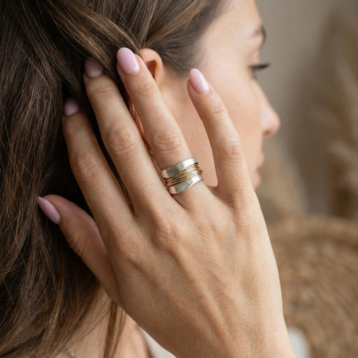 Ring Sterling Silver Two-Tone Gold Accents