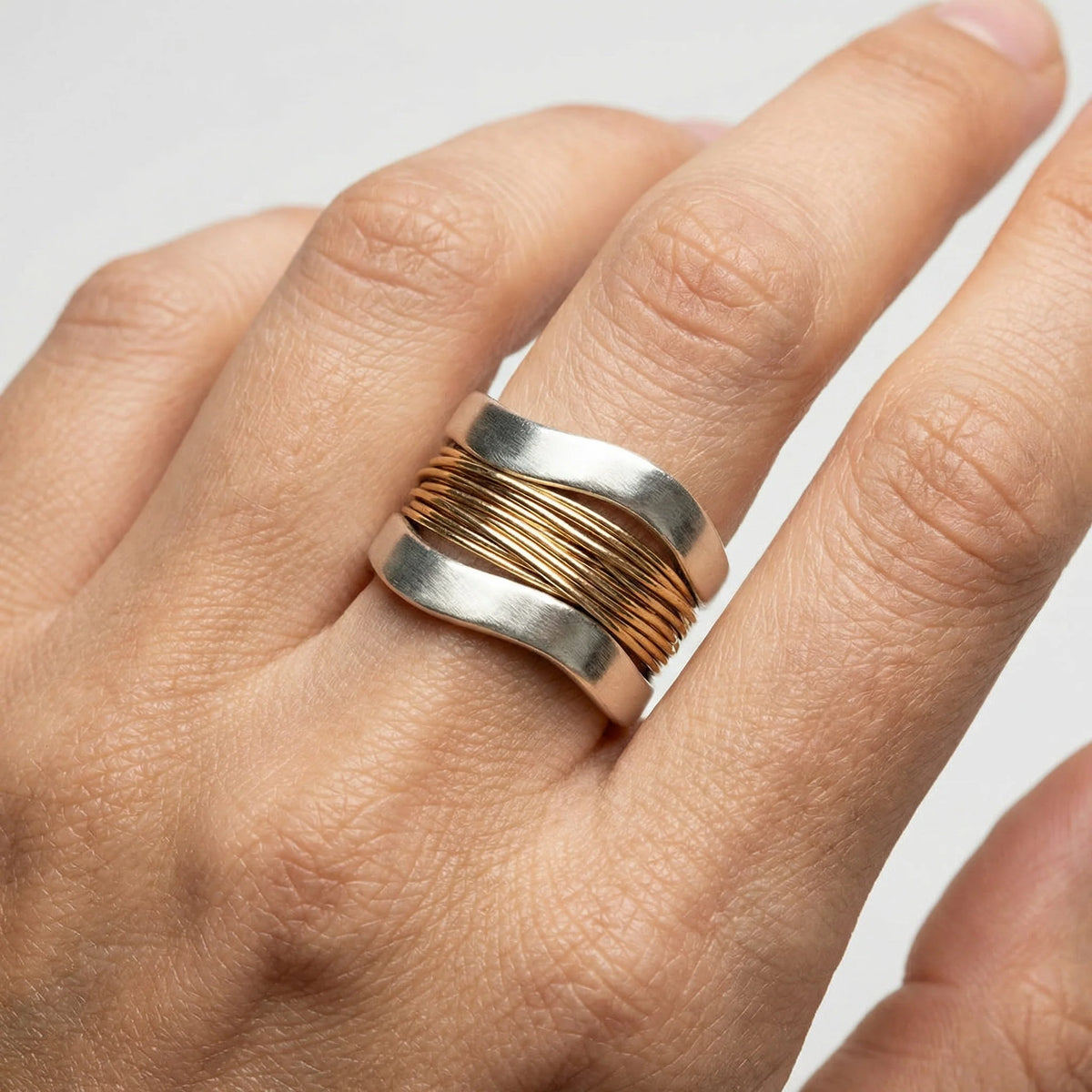 Ring Sterling Silver Two-Tone Gold Accents