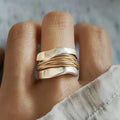 Ring Two-Tone Silver & Gold Twisted Band Comfort Fit