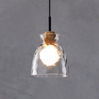 Rippled Glass & Wood Pendant Light