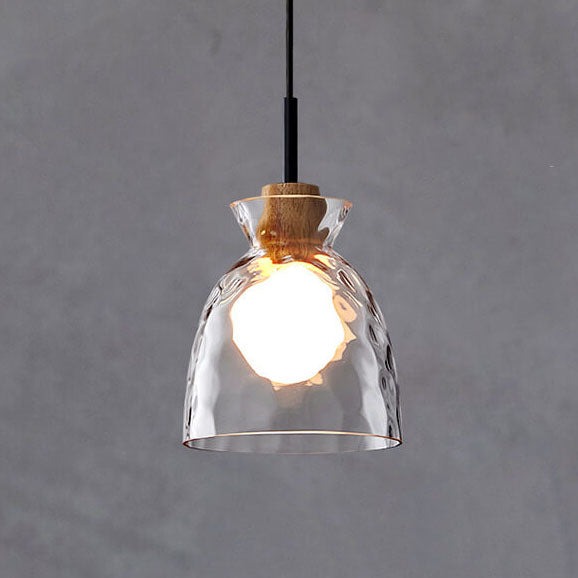 Rippled Glass & Wood Pendant Light