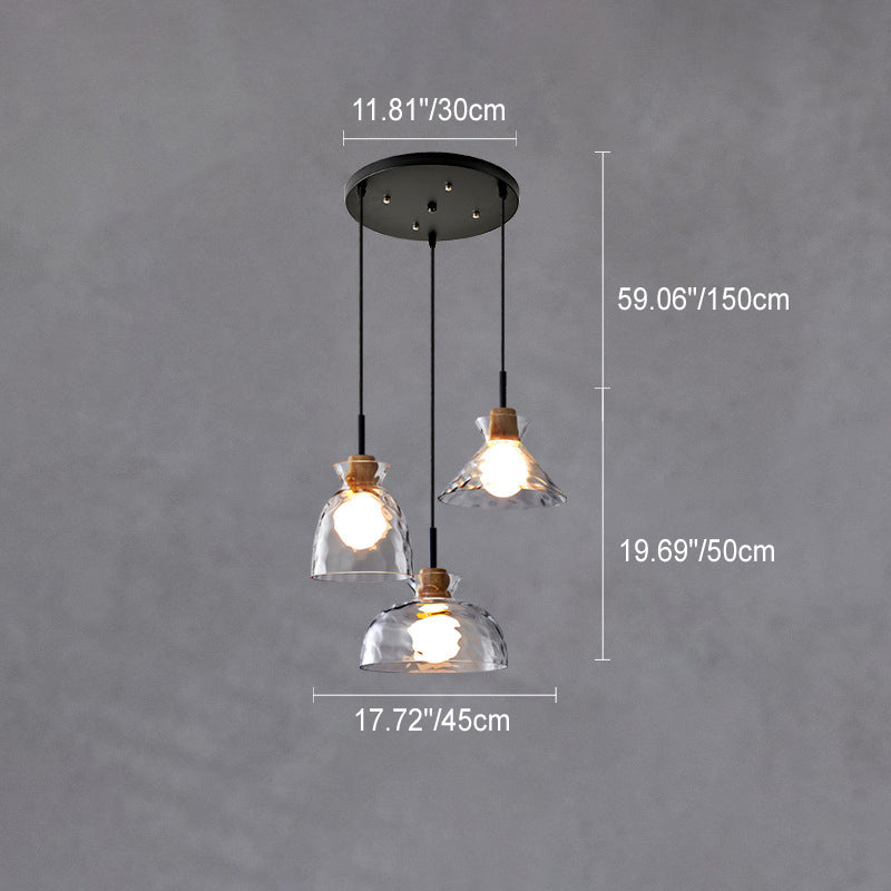 Rippled Glass & Wood Pendant Light