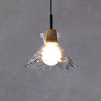 Rippled Glass & Wood Pendant Light