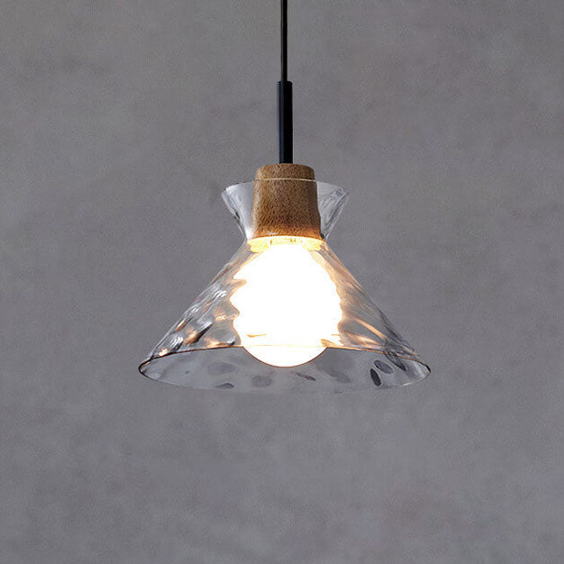 Rippled Glass & Wood Pendant Light