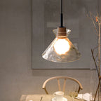 Rippled Glass & Wood Pendant Light