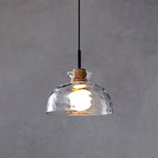 Rippled Glass & Wood Pendant Light