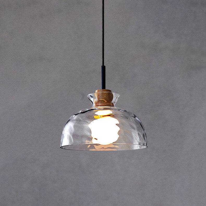 Rippled Glass & Wood Pendant Light