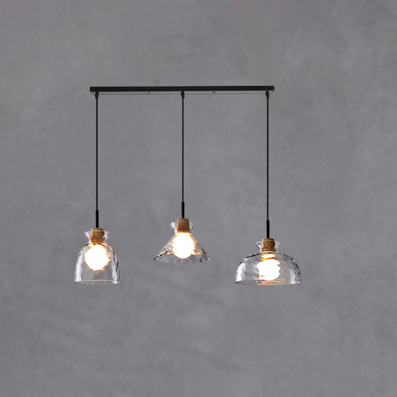 Rippled Glass & Wood Pendant Light