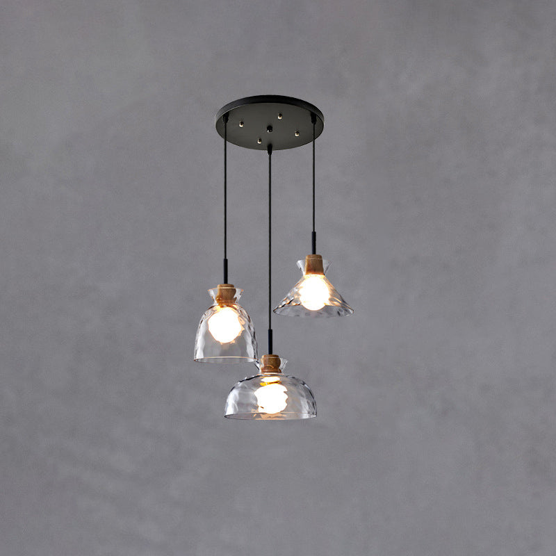 Rippled Glass & Wood Pendant Light