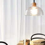 Rippled Glass & Wood Pendant Light