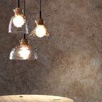 Rippled Glass & Wood Pendant Light
